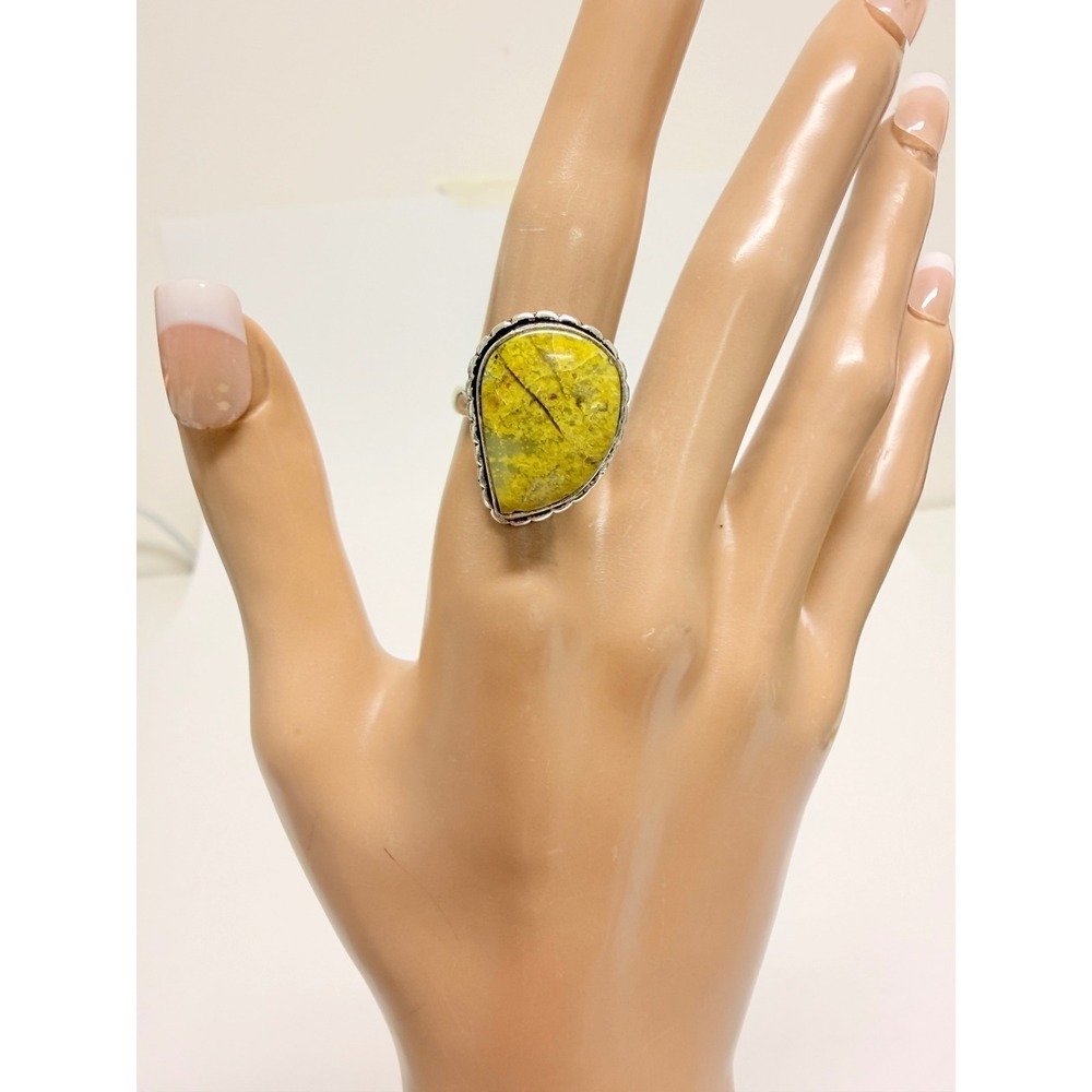 Yellow Turquoise  Silver plated Pear Shape Statement Ring Size‎ 7.5 Boho